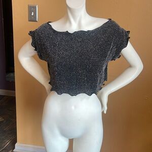 SHAME Women Glitter Crop Tops Shirt Sheer Sexy Size OS